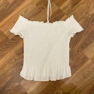 Rebecca Taylor White Off the Shoulder Smocked Top